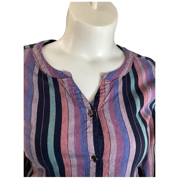 CJ Banks Purple and Blue Striped Button-Down Shirt, Plus Size 3X - Picture 5 of 9
